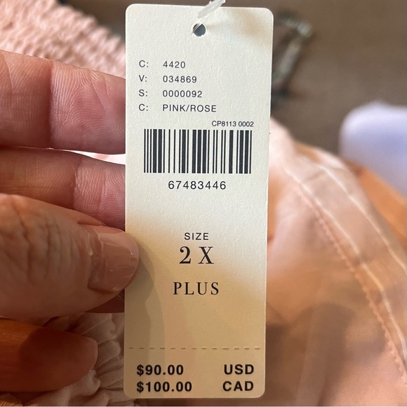 Anthropologie Maeve Tank Top Size 2X NWT Shirred Peplum Pink Stripe Smocked - Picture 6 of 7